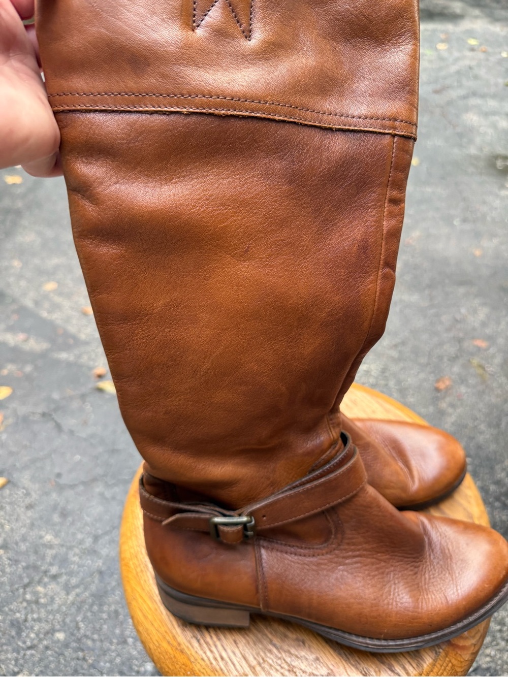 Aldo Women's Cognac Brown Leather Mid-Calf Buckle Boots